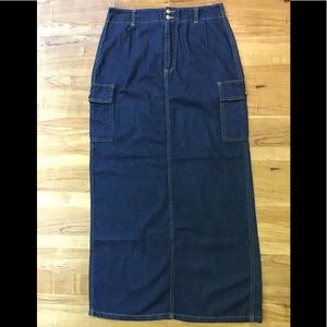 Vintage 1990s/Y2K Maxi Denim Cargo Skirt